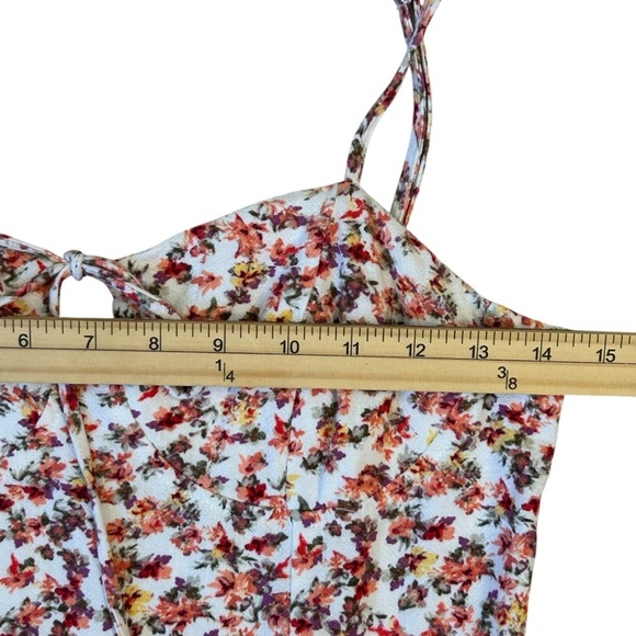 Red Pink Orange Mini Smocked Floral Spaghetti Strap Dress Medium - Picture 5 of 11